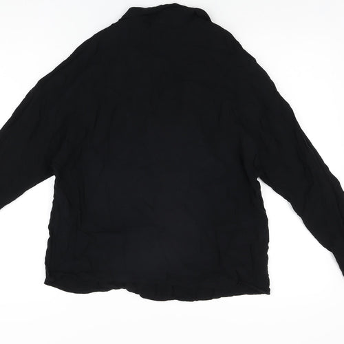 Pull&Bear Womens Black Viscose Basic Button-Up Size L V-Neck
