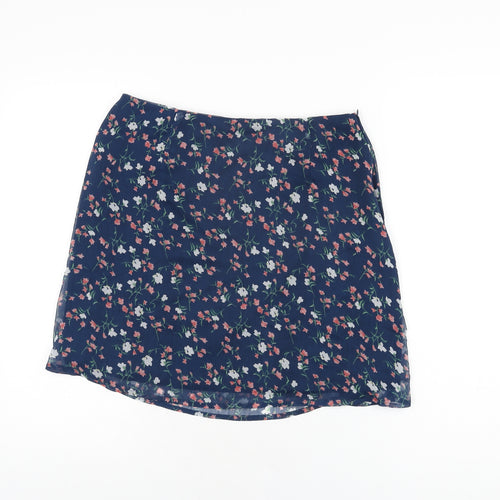 Wednesday's Girl Womens Blue Floral Polyester Mini Skirt Size M Zip