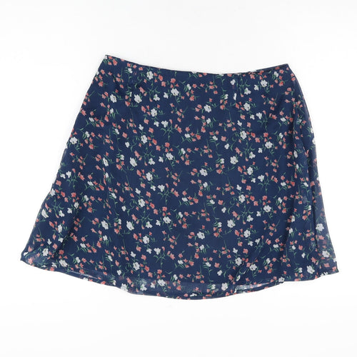 Wednesday's Girl Womens Blue Floral Polyester Mini Skirt Size M Zip