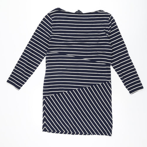 French Connection Womens Blue Striped Cotton Bodycon Size 12 Boat Neck Pullover