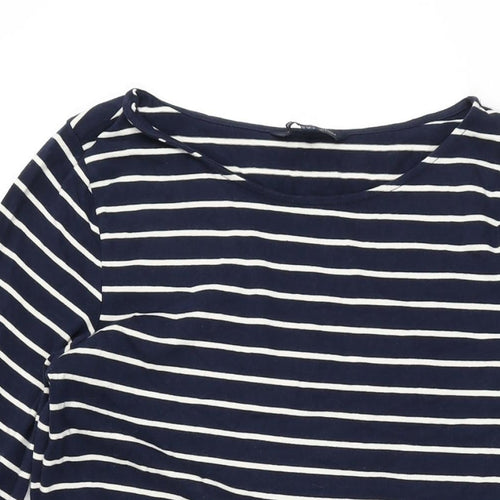 French Connection Womens Blue Striped Cotton Bodycon Size 12 Boat Neck Pullover