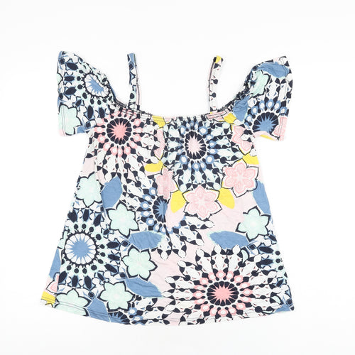 Dorothy Perkins Womens Multicoloured Floral Viscose Basic T-Shirt Size 8 Square Neck
