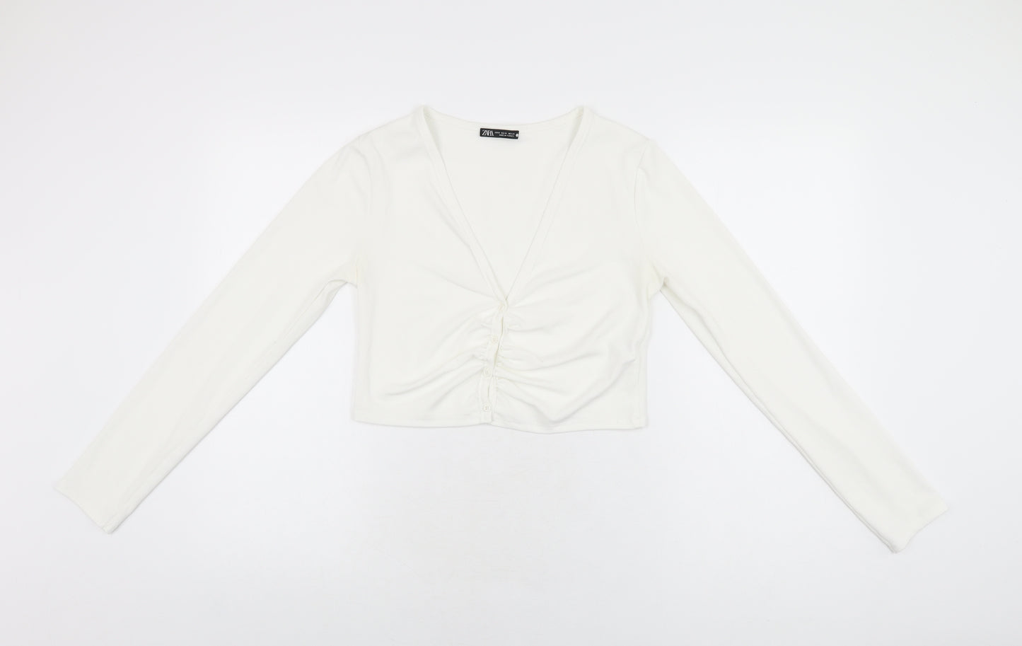 Zara Womens White Polyester Basic Button-Up Size M V-Neck