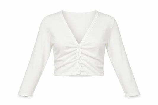 Front view of Zara women’s white polyester basic button-up, size M, v-neck