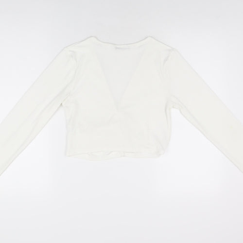 Zara Womens White Polyester Basic Button-Up Size M V-Neck
