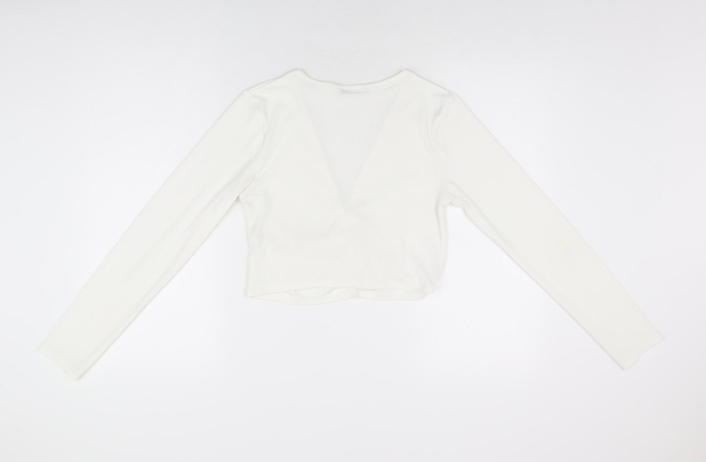Zara Womens White Polyester Basic Button-Up Size M V-Neck