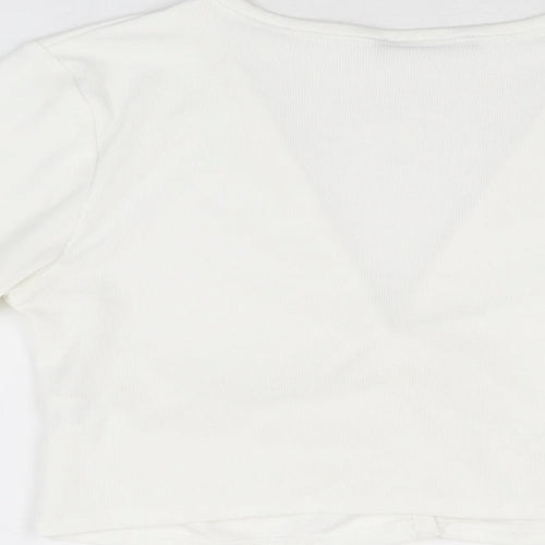 Zara Womens White Polyester Basic Button-Up Size M V-Neck