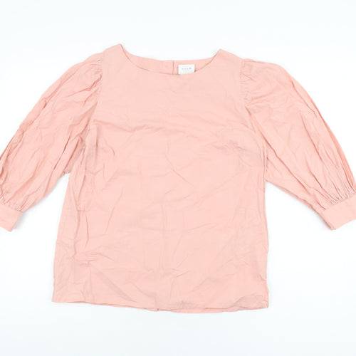VILA Womens Pink Cotton Basic T-Shirt Size 8 Boat Neck