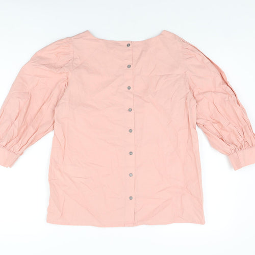 VILA Womens Pink Cotton Basic T-Shirt Size 8 Boat Neck