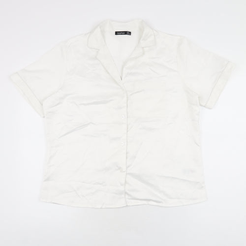 Boohoo Womens White Solid Polyester Top Pyjama Top Size 14 Button - Bride