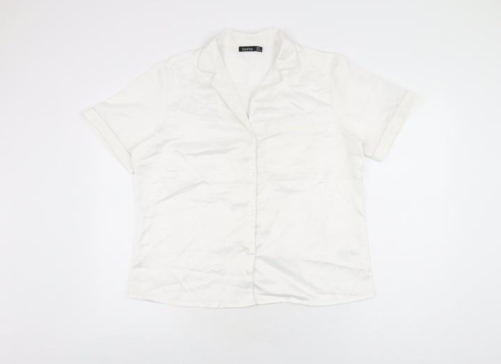 Boohoo Womens White Solid Polyester Top Pyjama Top Size 14 Button - Bride