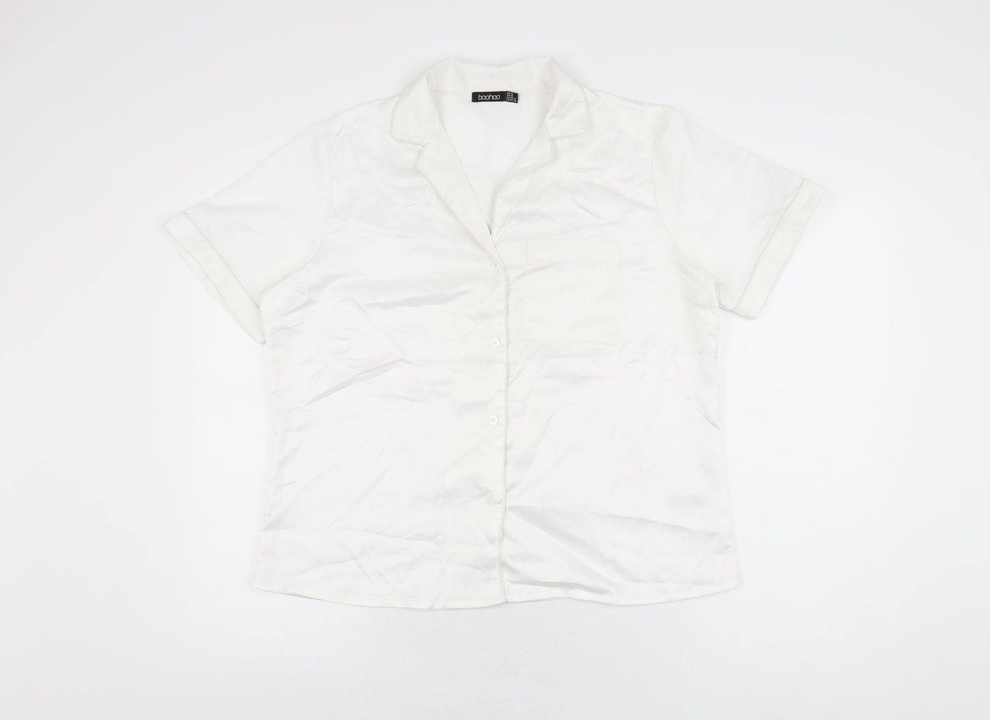 Boohoo Womens White Solid Polyester Top Pyjama Top Size 14 Button - Bride