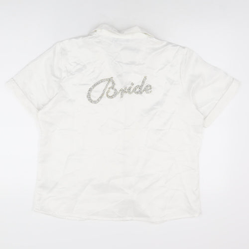Boohoo Womens White Solid Polyester Top Pyjama Top Size 14 Button - Bride