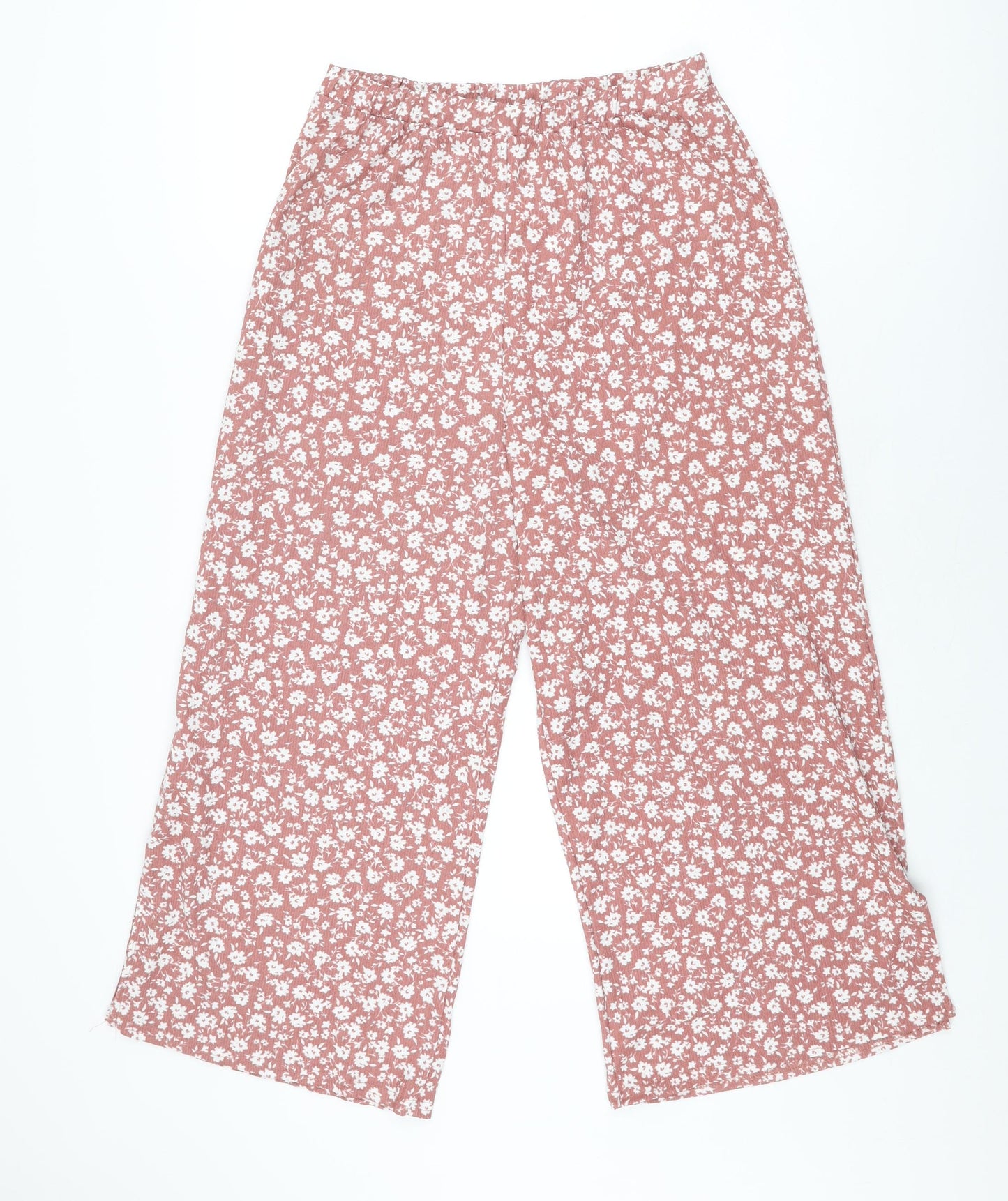 New Look Womens Pink Floral Polyester Trousers Size 14 L24 in Regular