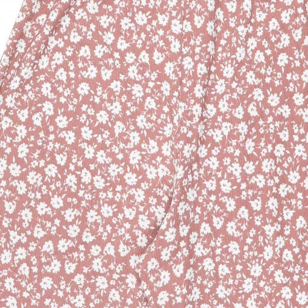 New Look Womens Pink Floral Polyester Trousers Size 14 L24 in Regular