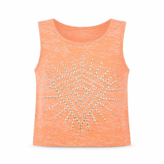 Front view of Internacionale women’s pink polyester basic t-shirt, size UK 10, scoop neck