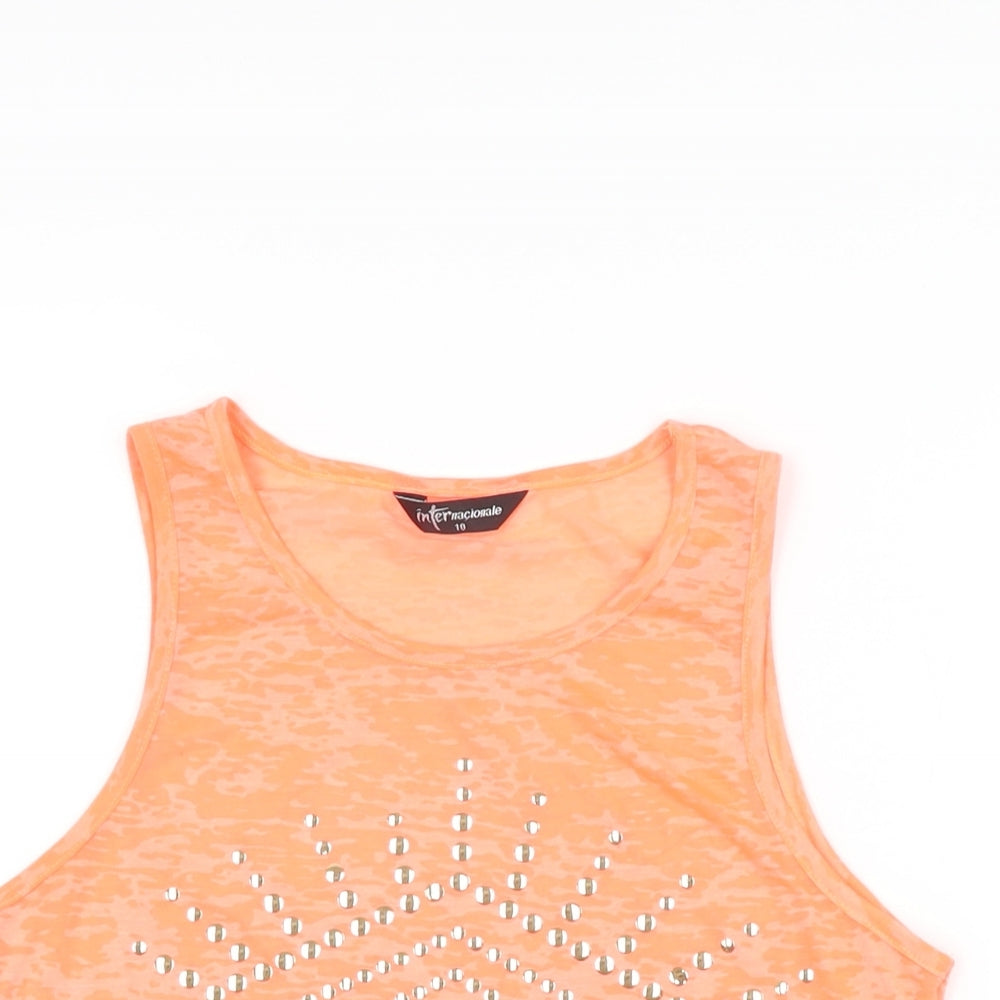 Internacionale Womens Pink Polyester Basic T-Shirt Size 10 Scoop Neck