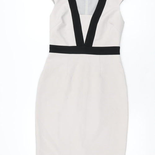 Dorothy Perkins Womens Grey Polyester Bodycon Size 8 V-Neck Zip