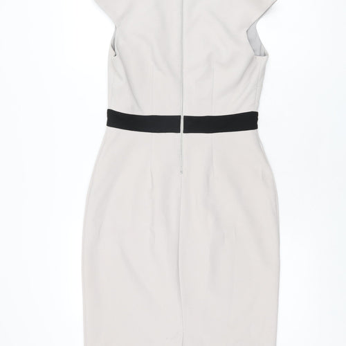 Dorothy Perkins Womens Grey Polyester Bodycon Size 8 V-Neck Zip