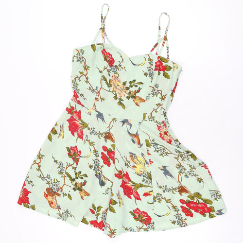 ASOS Womens Green Floral Polyester Playsuit One-Piece Size 8 L3 in Zip