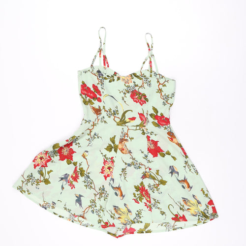 ASOS Womens Green Floral Polyester Playsuit One-Piece Size 8 L3 in Zip