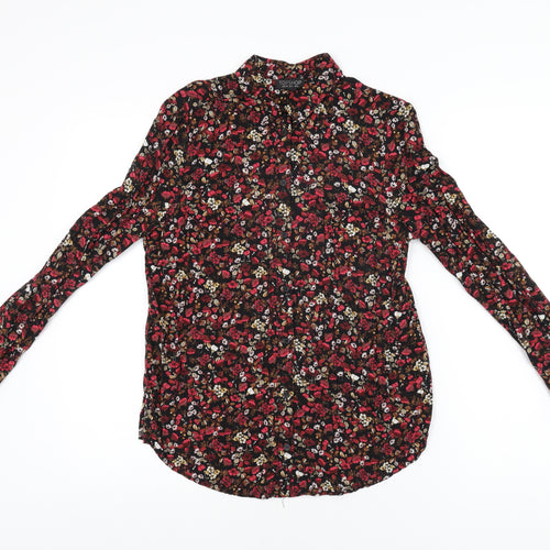 Topshop Womens Black Floral Viscose Basic Button-Up Size 6 Collared