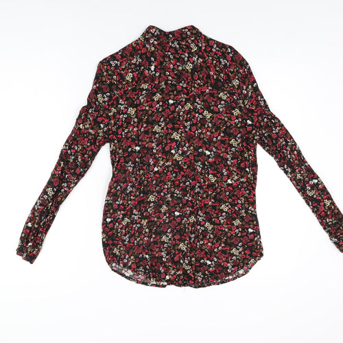 Topshop Womens Black Floral Viscose Basic Button-Up Size 6 Collared