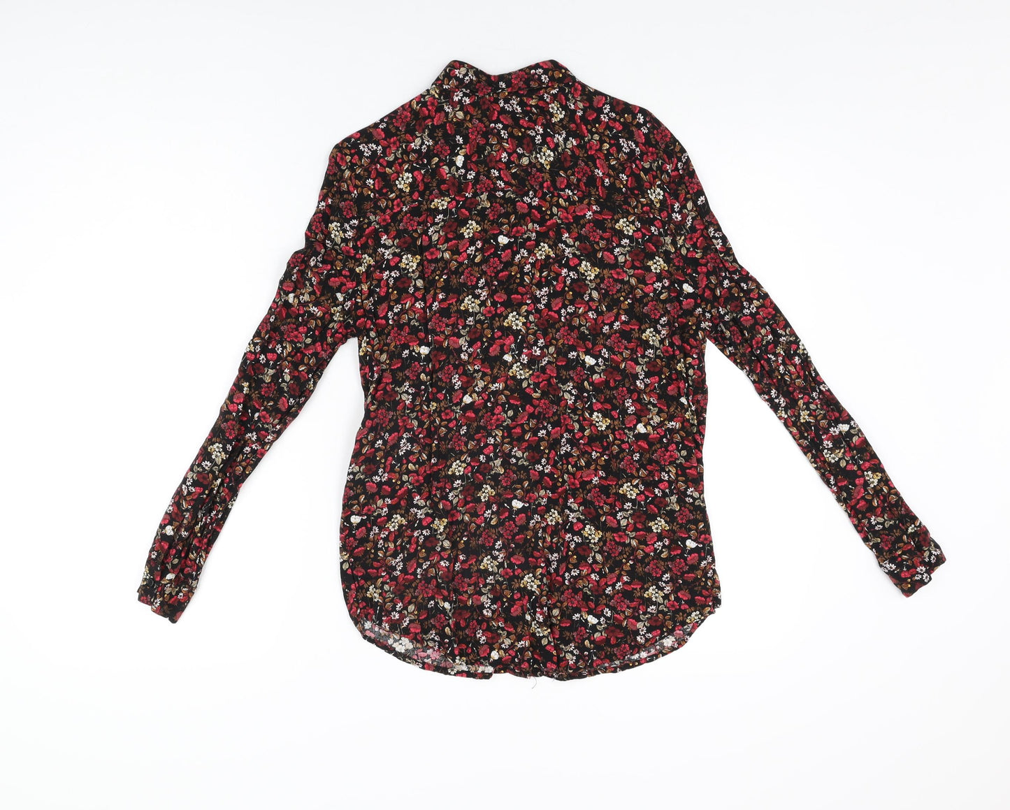 Topshop Womens Black Floral Viscose Basic Button-Up Size 6 Collared