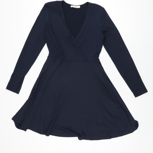 Terranova Womens Blue Polyester Skater Dress Size S V-Neck Pullover
