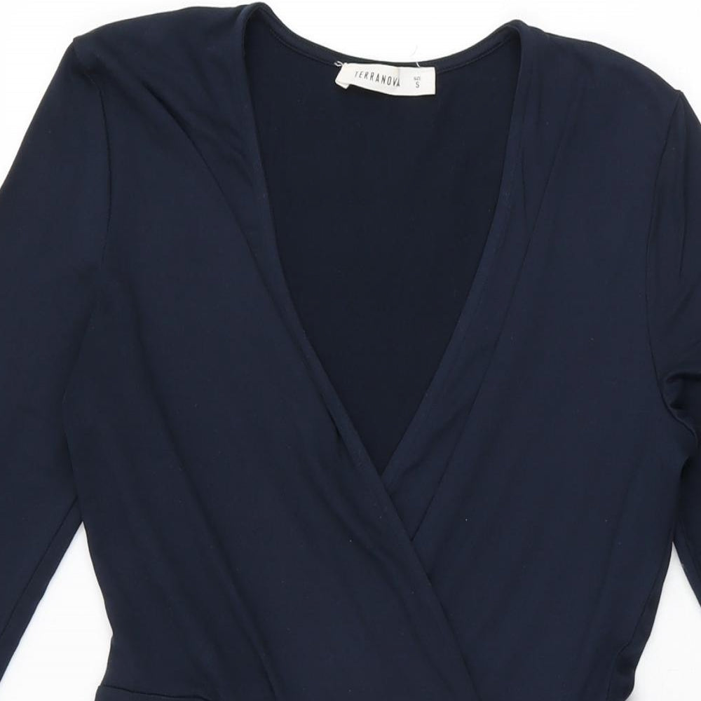 Terranova Womens Blue Polyester Skater Dress Size S V-Neck Pullover