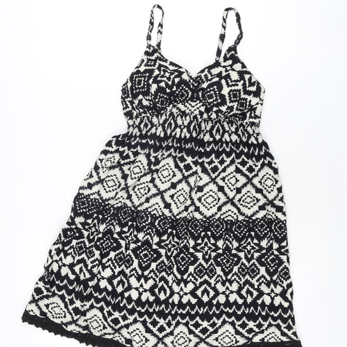 New Look Womens Black Geometric Viscose Mini Size 6 V-Neck Pullover