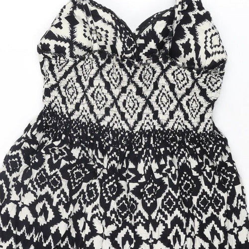 New Look Womens Black Geometric Viscose Mini Size 6 V-Neck Pullover