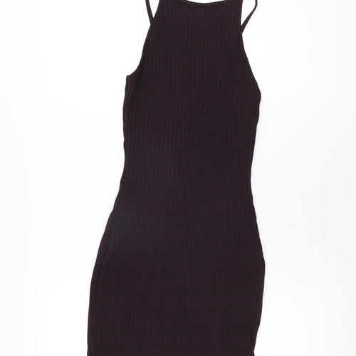 Missguided Womens Purple Polyester Bodycon Size 4 Square Neck Tie