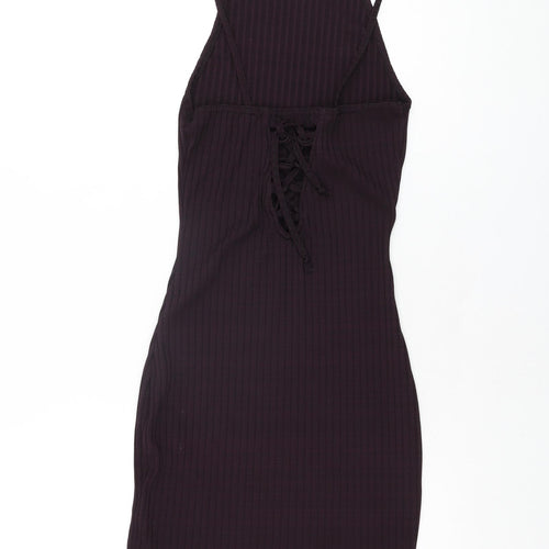 Missguided Womens Purple Polyester Bodycon Size 4 Square Neck Tie