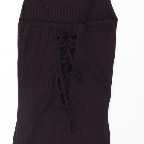 Missguided Womens Purple Polyester Bodycon Size 4 Square Neck Tie