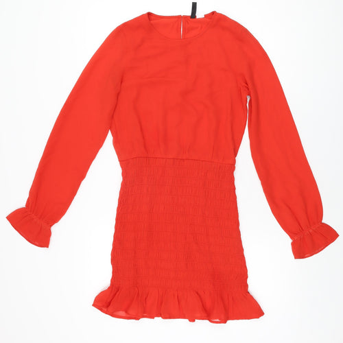 H&M Womens Red Polyester Mini Size 8 Round Neck Button