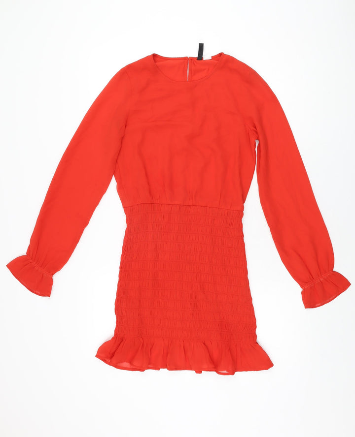H&M Womens Red Polyester Mini Size 8 Round Neck Button
