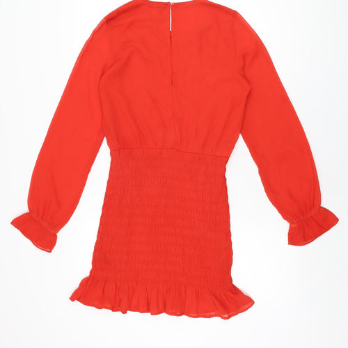 H&M Womens Red Polyester Mini Size 8 Round Neck Button