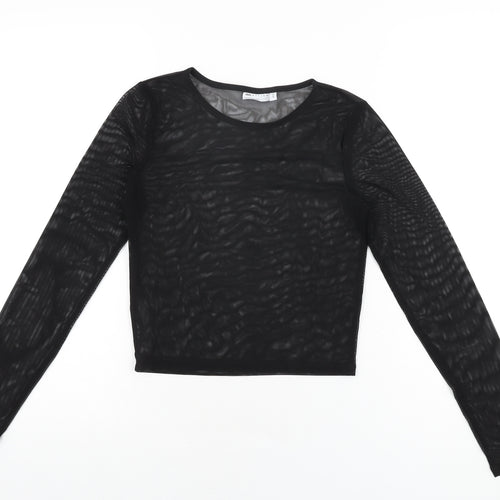 ASOS Womens Black Polyester Cropped T-Shirt Size 8 Round Neck - Sheer