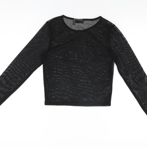 ASOS Womens Black Polyester Cropped T-Shirt Size 8 Round Neck - Sheer