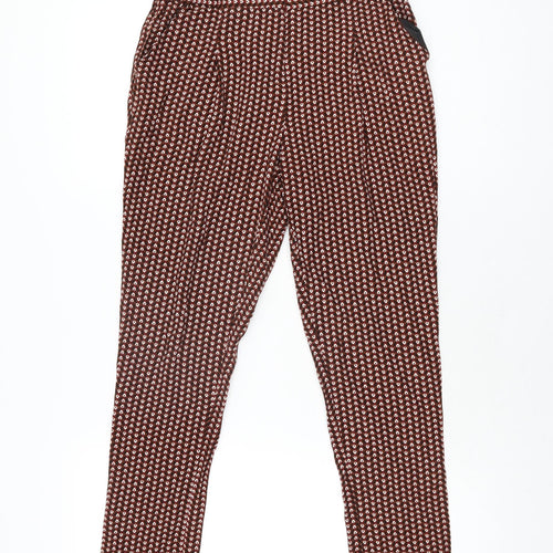 NEXT Womens Brown Geometric Viscose Trousers Size 6 L25.5 in Regular Zip