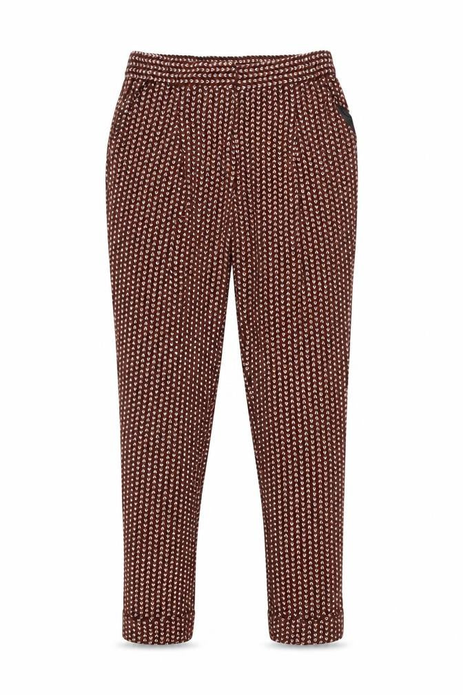 NEXT Womens Brown Geometric Viscose Trousers Size 6 L25.5 in Regular Zip