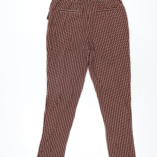 NEXT Womens Brown Geometric Viscose Trousers Size 6 L25.5 in Regular Zip