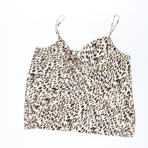 River Island Womens Beige Animal Print Polyester Camisole T-Shirt Size 14 Cowl Neck