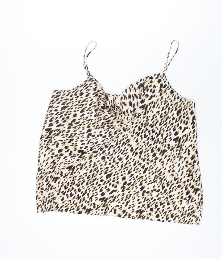 River Island Womens Beige Animal Print Polyester Camisole T-Shirt Size 14 Cowl Neck