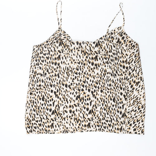 River Island Womens Beige Animal Print Polyester Camisole T-Shirt Size 14 Cowl Neck