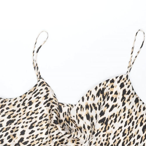 River Island Womens Beige Animal Print Polyester Camisole T-Shirt Size 14 Cowl Neck