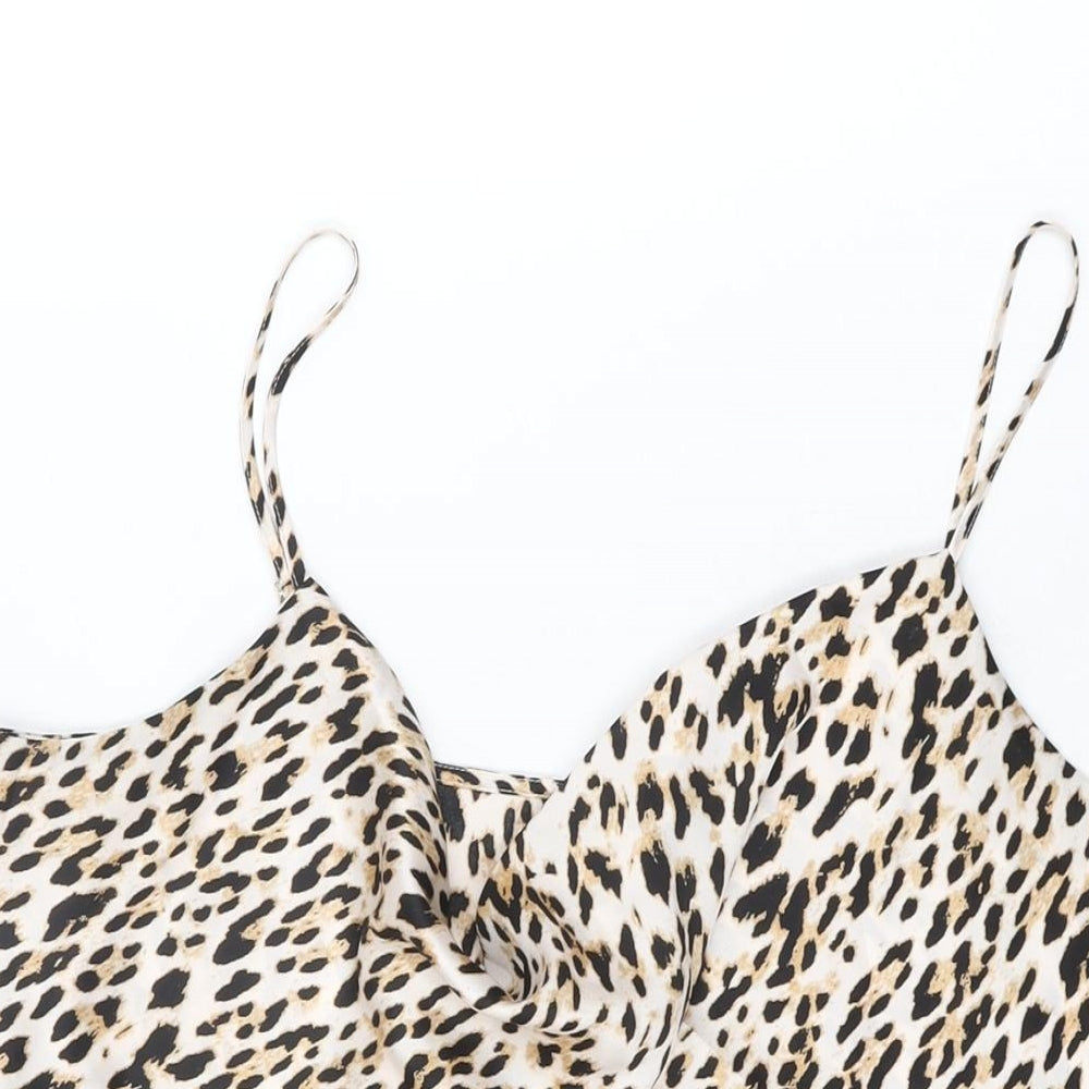 River Island Womens Beige Animal Print Polyester Camisole T-Shirt Size 14 Cowl Neck