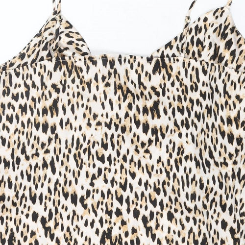 River Island Womens Beige Animal Print Polyester Camisole T-Shirt Size 14 Cowl Neck