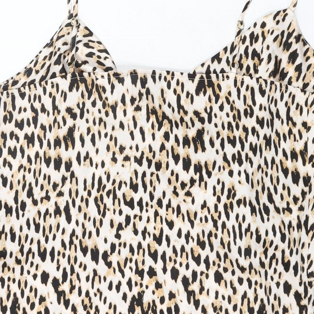 River Island Womens Beige Animal Print Polyester Camisole T-Shirt Size 14 Cowl Neck
